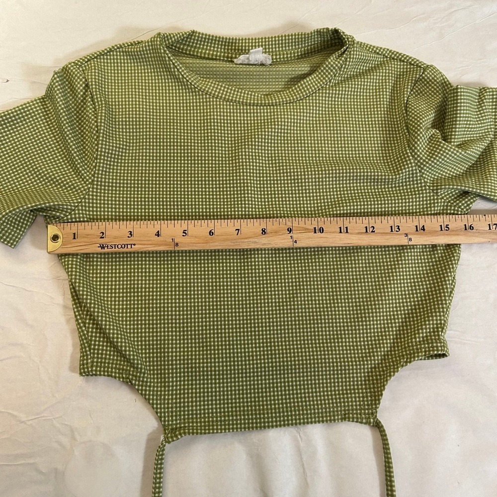 Le Lis Gingham Wrap Tie Crop Top Fitted Green Small Y2K Retro Baby Tee - Picture 5 of 9